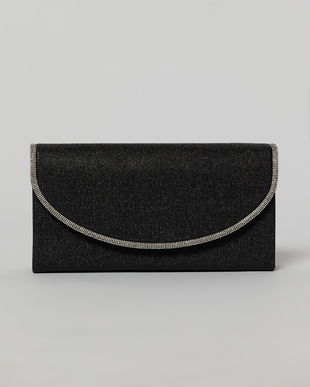 Clutch negru elegant cu clapeta curbata decorata cu strasuri
