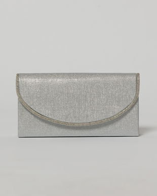 Clutch argintiu elegant cu clapeta curbata decorata cu strasuri