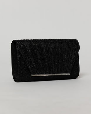 Clutch elegant negru din lurex si detalii plisate