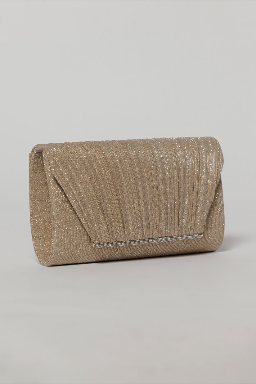 Clutch elegant rose din lurex si detalii plisate