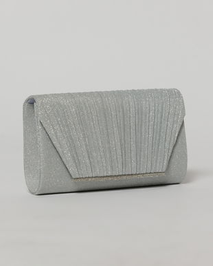 Clutch elegant argintiu din lurex si detalii plisate