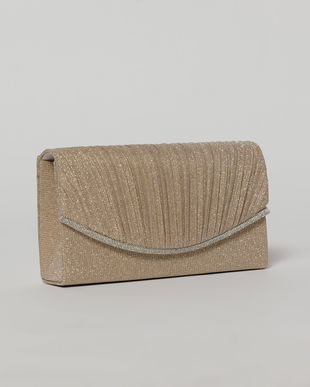 Clutch nude elegant cu clapeta curbata si detalii plisate