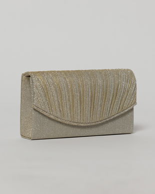 Clutch auriu elegant cu clapeta curbata si detalii plisate