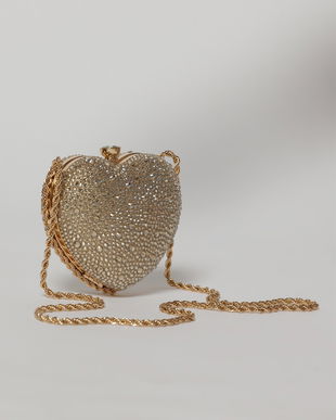 Geanta eleganta din strasuri aurie in forma de inima