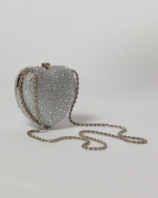 Geanta eleganta din strasuri argintie in forma de inima