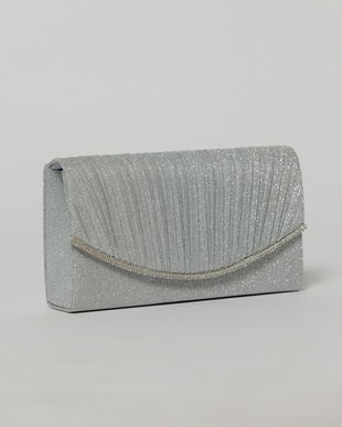 Clutch argintiu elegant cu clapeta curbata si detalii plisate