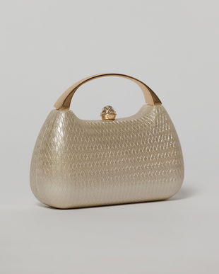 Clutch auriu elegant cu maner auriu si design structurat