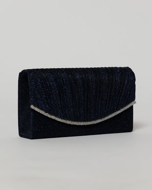 Clutch bleumarin elegant cu clapeta curbata si detalii plisate