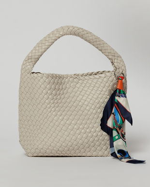 Geanta ivoar din piele ecologica impletita accesorizata cu esarfa