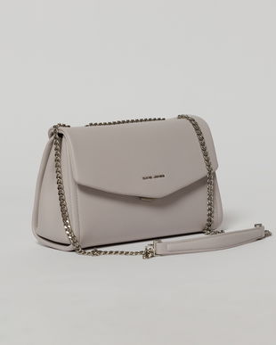 Geanta eleganta lila cu design structurat si lant argintiu