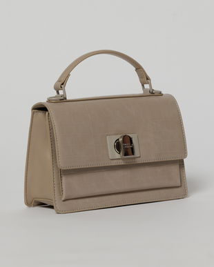 Geanta taupe office din piele ecologica cu imprimeu sarpe