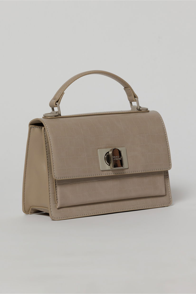 Geanta taupe office din piele ecologica cu imprimeu sarpe