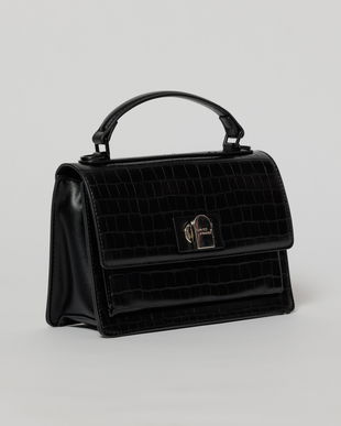 Geanta neagra office din piele ecologica cu imprimeu sarpe