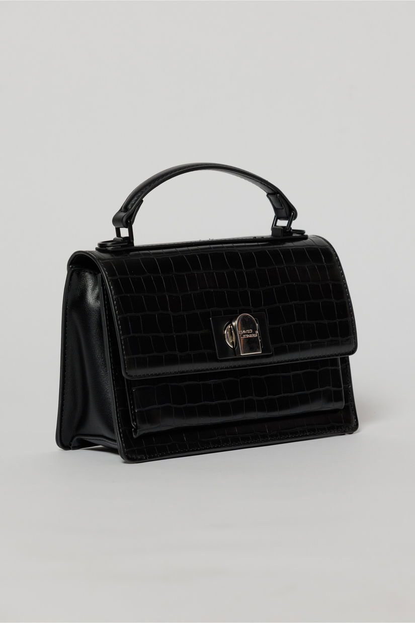 Geanta neagra office din piele ecologica cu imprimeu sarpe