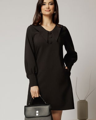 Rochie DY Fashion neagra scurta cu croi cambrat si guler in colturi