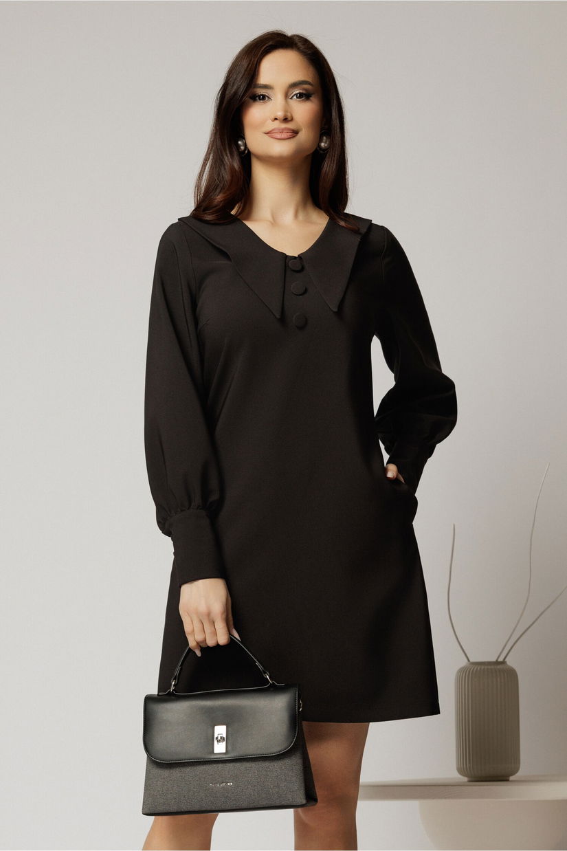 Rochie DY Fashion neagra scurta cu croi cambrat si guler in colturi