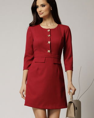 Rochie DY Fashion scurta bordo cu nasturi pe bust si fusta tip A