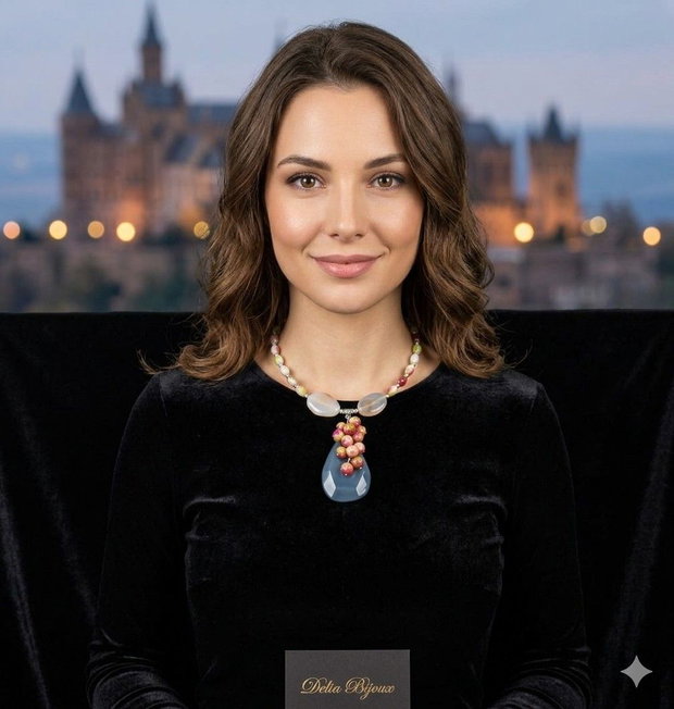 Colier statement unicat cu jad, agate și ceramică colorată (cod1332)