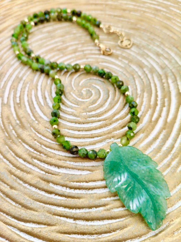 Colier CHOKER smarald & frunza aventurin verde