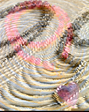 Colier inima cuart strawberry