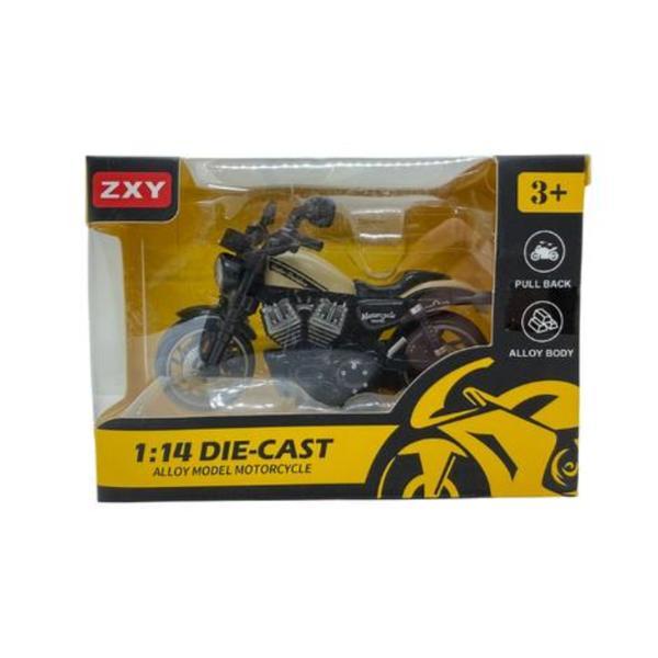 Motocicleta Metalica Bej Die-Cast 1:14 pentru Copii, Model Chopper cu Functie Pull Back