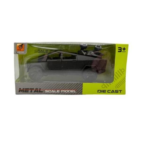 Masinuta Metalica Tesla Cybertruck 14 cm, Die-Cast Pick-Up Off-Road Futurist, Negru