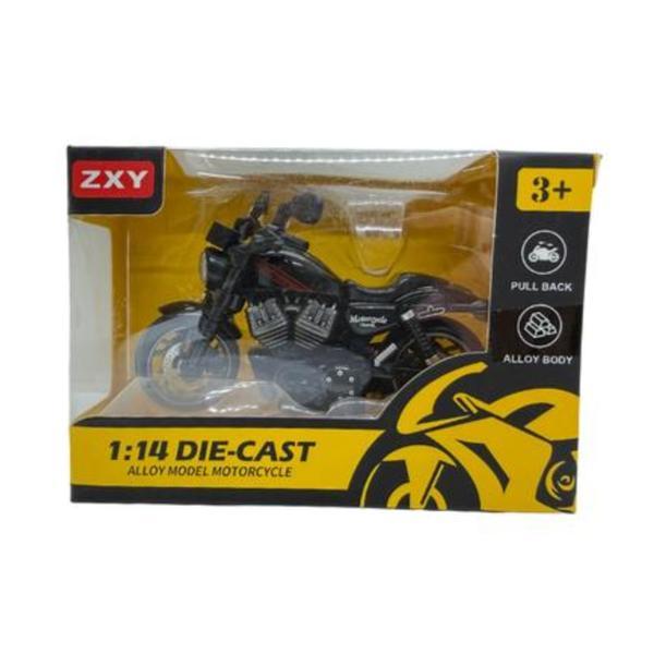 Motocicleta Metalica Die-Cast 1:14 pentru Copii, Model Chopper cu Functie Pull Back