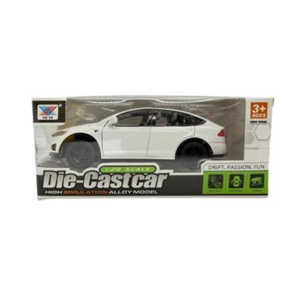 Masinuta Metalica Tesla Model X Die-Cast 13 CM pentru Copii, Functie Pull Back, Alba, 3+ Ani