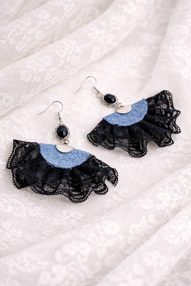 Cercei din material de blugi (denim) si dantela- din colectia Denim Soul 01896