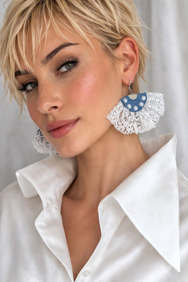 Cercei din material de blugi (denim) si dantela- din colectia Denim Soul 01897