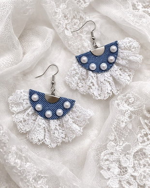 Cercei din material de blugi (denim) si dantela- din colectia Denim Soul 01897