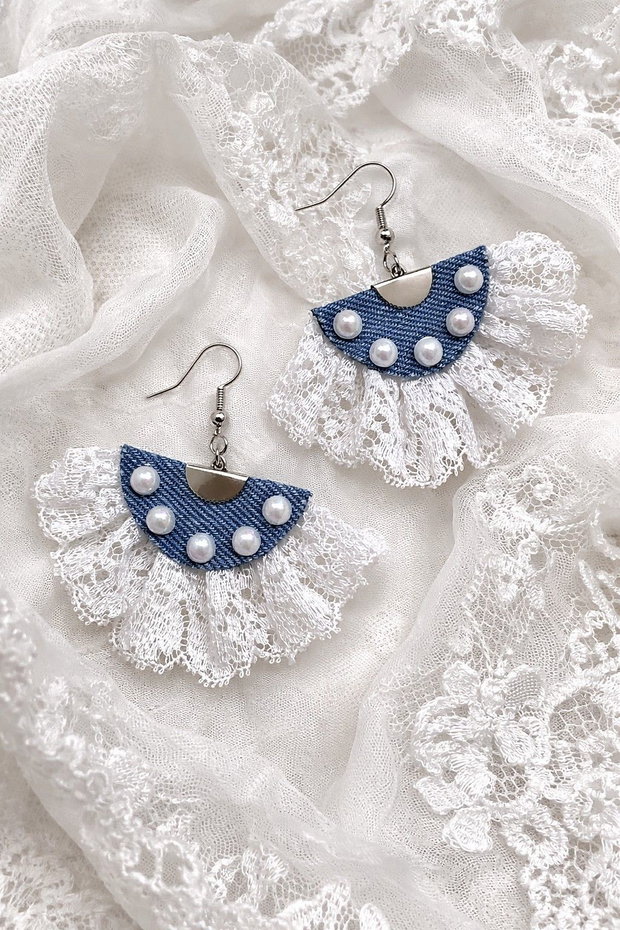 Cercei din material de blugi (denim) si dantela- din colectia Denim Soul 01897