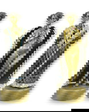 Doamna cu haina-statueta erotica din bronz pictat