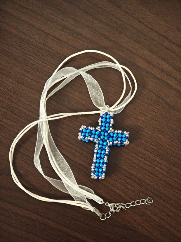 Cruce albastră mărgele sticla Cehia