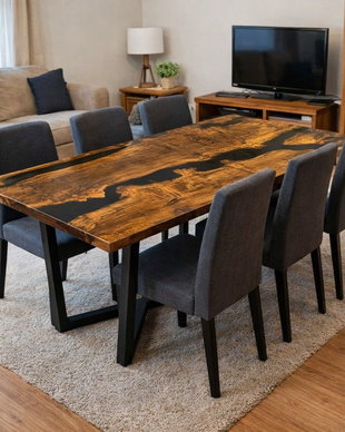 Masă lemn masiv stejar cu rășină epoxidică River Table - dining 180x80 cm - ATP Wood