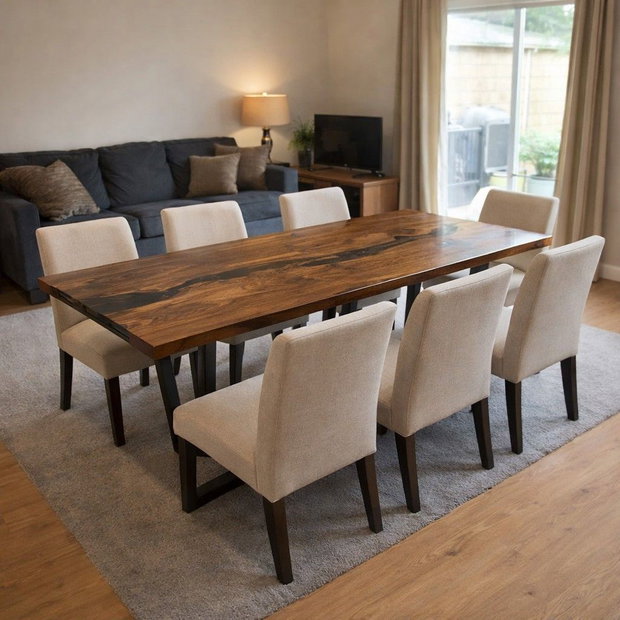 Masă lemn masiv stejar cu rășină epoxidică River Table - dining 180x80 cm - ATP Wood