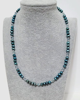 Colier argint 925 cu perle de cultura, hematit si fluorit