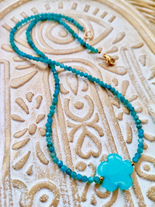 Colier CHOKER apatit & floare jad bleu turcoaz