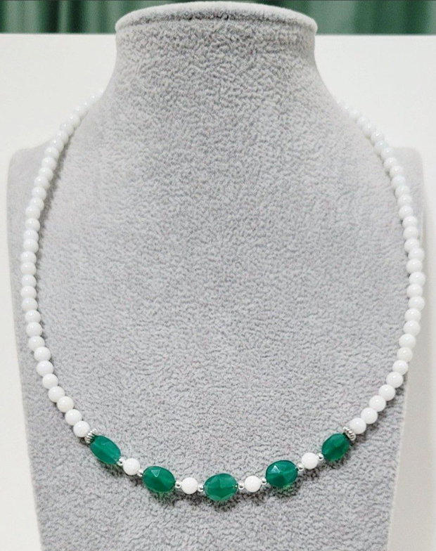Colier argint 925 cu onix alb, onix verde si hematit