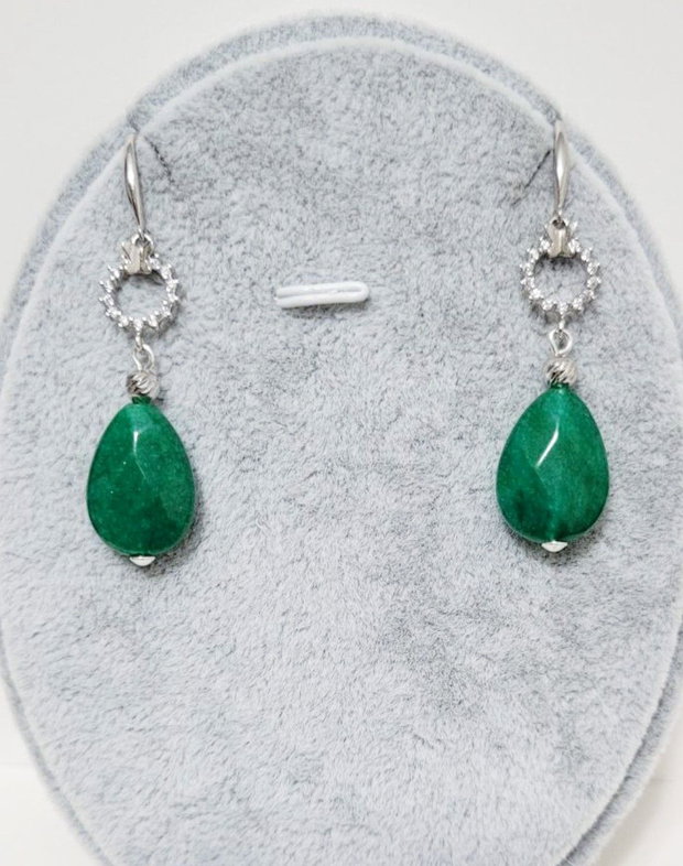 Cercei argint 925 cu zirconiu cubic si jad verde