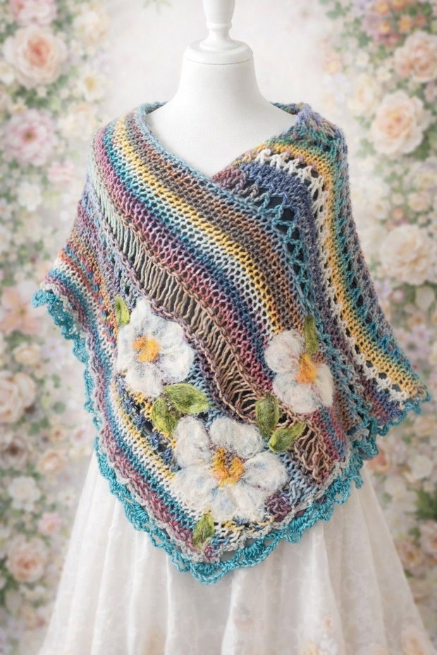 Poncho cu margarete impaslite
