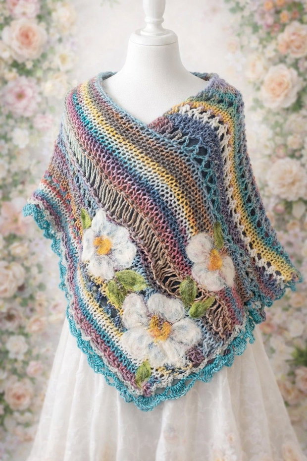 Poncho cu margarete impaslite