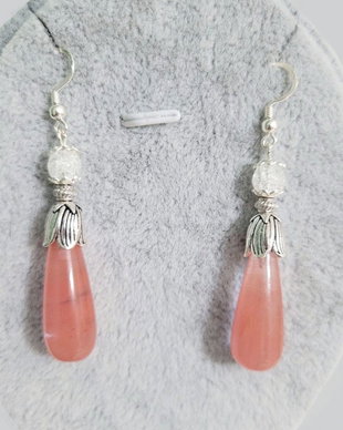 Cercei argint 925 cu cristal de gheata si cuart cherry