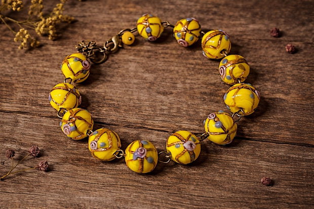 BRĂȚARĂ TONIC YELLOW-lampwork,bronz