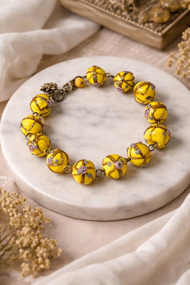 BRĂȚARĂ TONIC YELLOW-lampwork,bronz