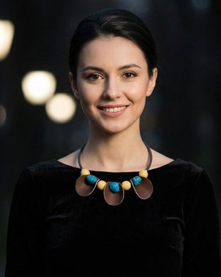 Colier statement handmade unicat- piele, lemn, howlite (cod1050)