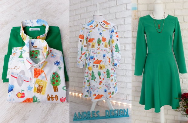 Set Haine Familie Verde cu Desene Copii