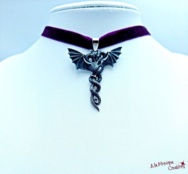 Choker cu dragoni si catifea violet