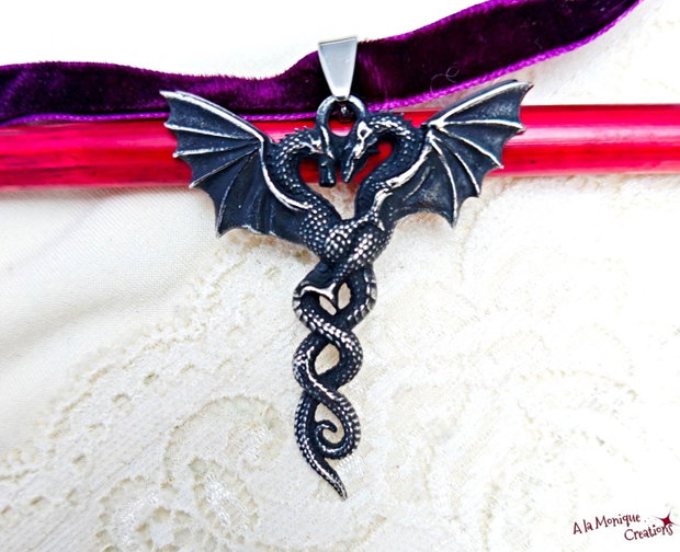 Choker cu dragoni si catifea violet
