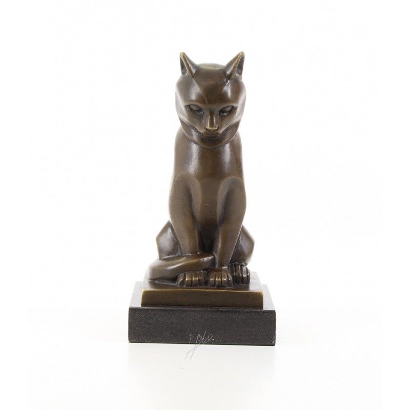 Pisica - statueta din bronz pe un soclu din marmura